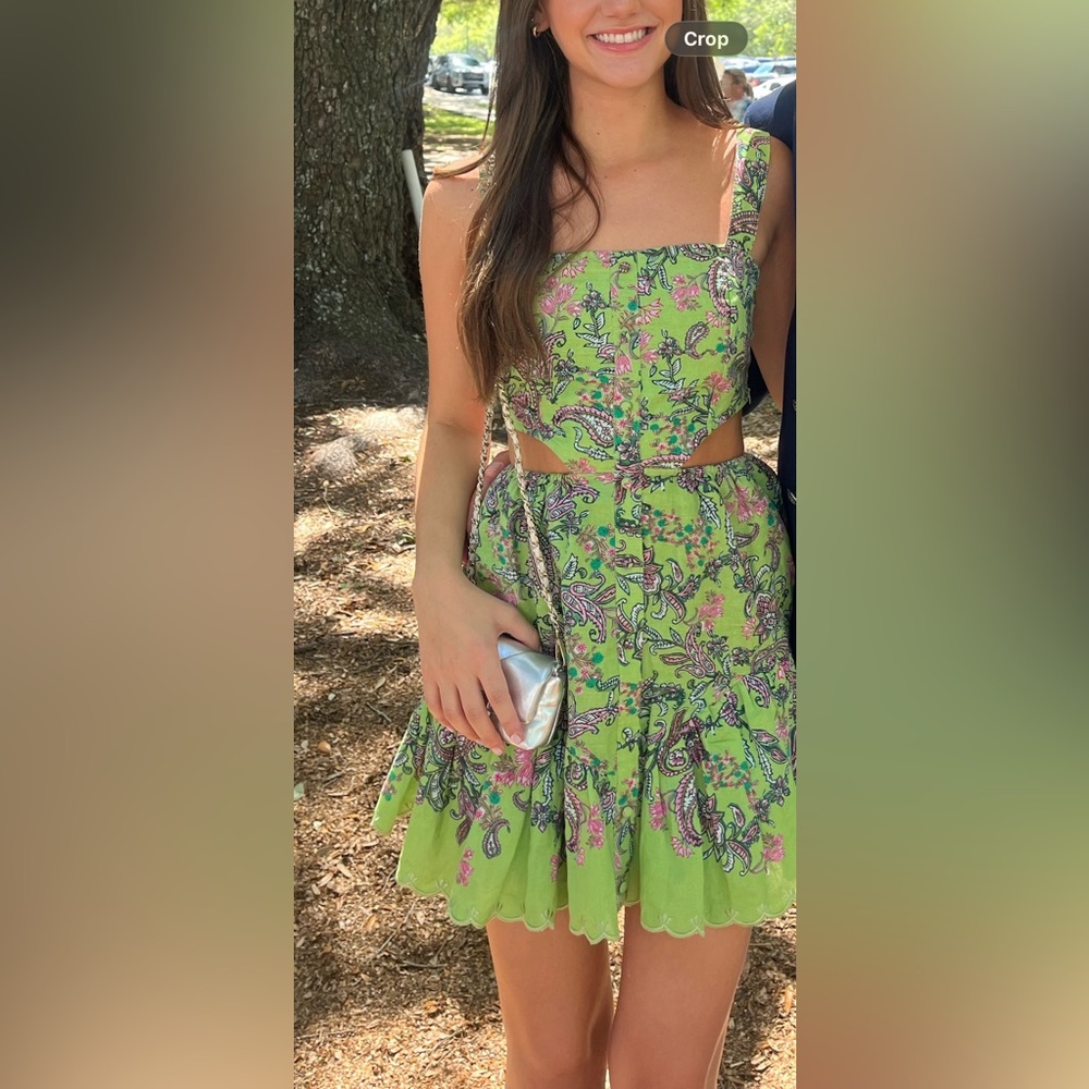 Green Floral Cutout Summer Dress
